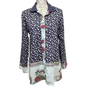Little Journeys Cotton Voile Button Up Blouse Size M Mixed Print Art-to-Wear